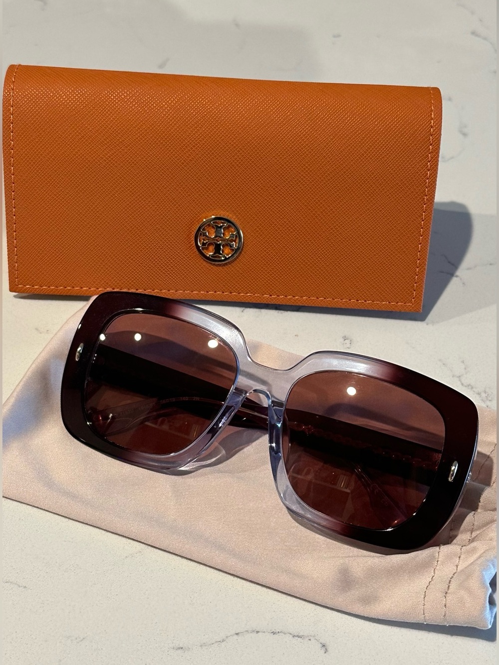 Tory Burch Purple and Blue Gradient Oversized Sunglasses Whimsical Colorful
